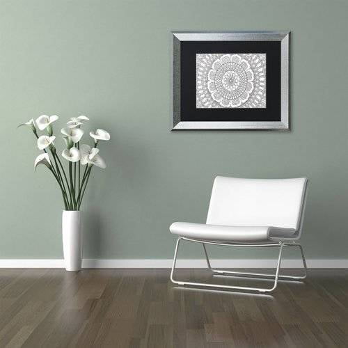 Trademark Fine Art "Flower Mandala" Canvas Art by Hello Angel, Black Matte, Silver Frame