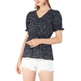 thumbnail image 1 of INSPIRE CHIC Women's Faux Placket Ruffle Hem Puff Sleeve Button Decor Peplum Top, 1 of 6