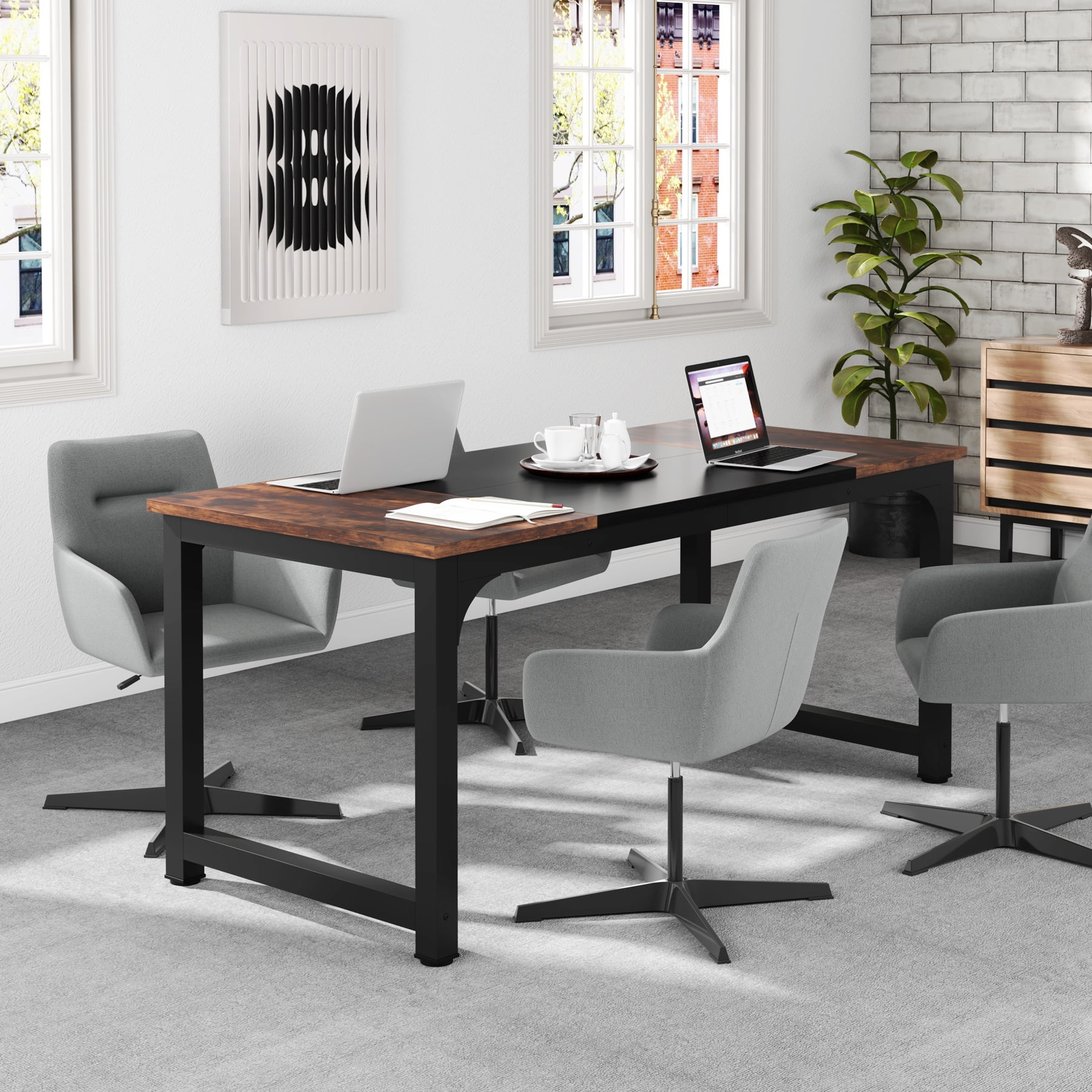 Tribesigns Adult Modern Executive Office Furniture Contemporary and Durable Desk, Rustic Brown/Black