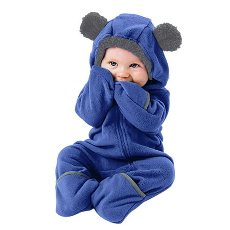 

nsendm Autumn Coats Footed Girl Coat Infant Fleece Jumpsuit Bear Hooded Romper Ears Baby Boy Girls 5t down Coat Girls Blue 18-24 Months