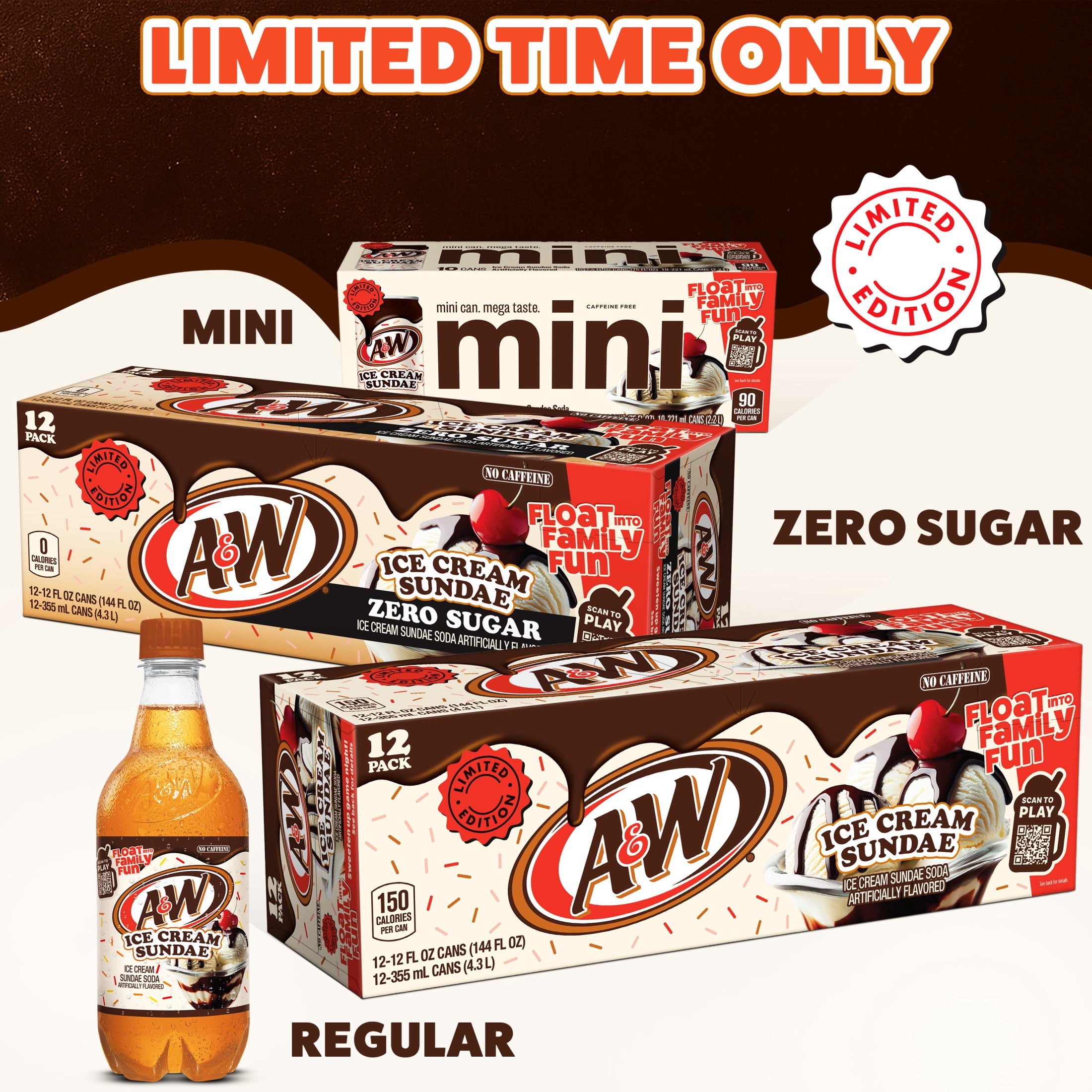 A&W Ice Cream Sundae Soda Pop, 12 fl oz, 12 Pack Cans