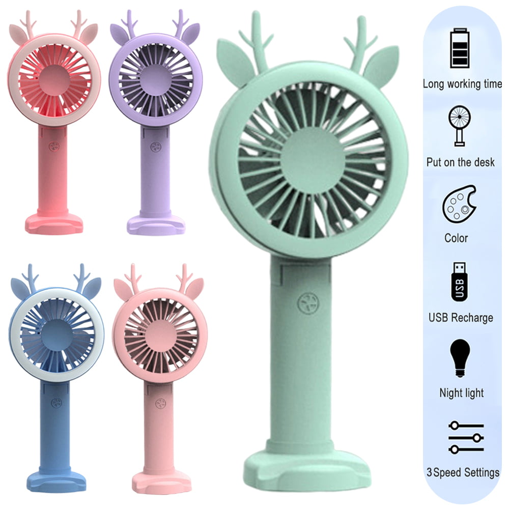 Color : Green Portable USB Mini Fan Chargeable Outdoor Office Handheld Fan