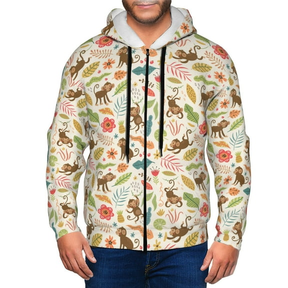 Vsdgher Monkeys in the Jungle Mens Hoodies Zip Hoodie, Hoodies for Men, Zip-up Hooded Sweatshirt-