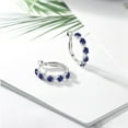 thumbnail image 5 of Gem Stone King 2.80 Cttw Blue Created Sapphire and White Moissanite Hoop Earrings for Women | 925 Sterling Silver | Round 4MM and 1.9MM | 1 inch Diameter, 5 of 5