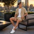 thumbnail image 2 of AZoiNM Men's Short Sleeve Shorts Suit Set Summer Two Button Notch Lapel Loose Fit, 2 of 18