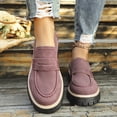 thumbnail image 2 of Womens Loafers Suede Round Toe Platform Lug Sole Chunky Low Heel Classic Slip on Penny Loafers Comfy Walking Shoes Pink Size 5, 2 of 6