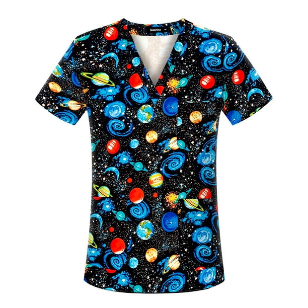 Ropa de lavado con estampado de dibujos animados, ropa de mano con cepillo, ropa de enfermera, camiseta de manga corta con cuello en V para mujer, ropa quirúrgica, ropa de trabajo para hombres