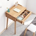 thumbnail image 2 of Youmumeub Small Solid Wood Writing Desk, Compact Computer Desk with Flip-Top Storage, Mirror & Drawers for Home Office, Natural Oak, 2 of 8