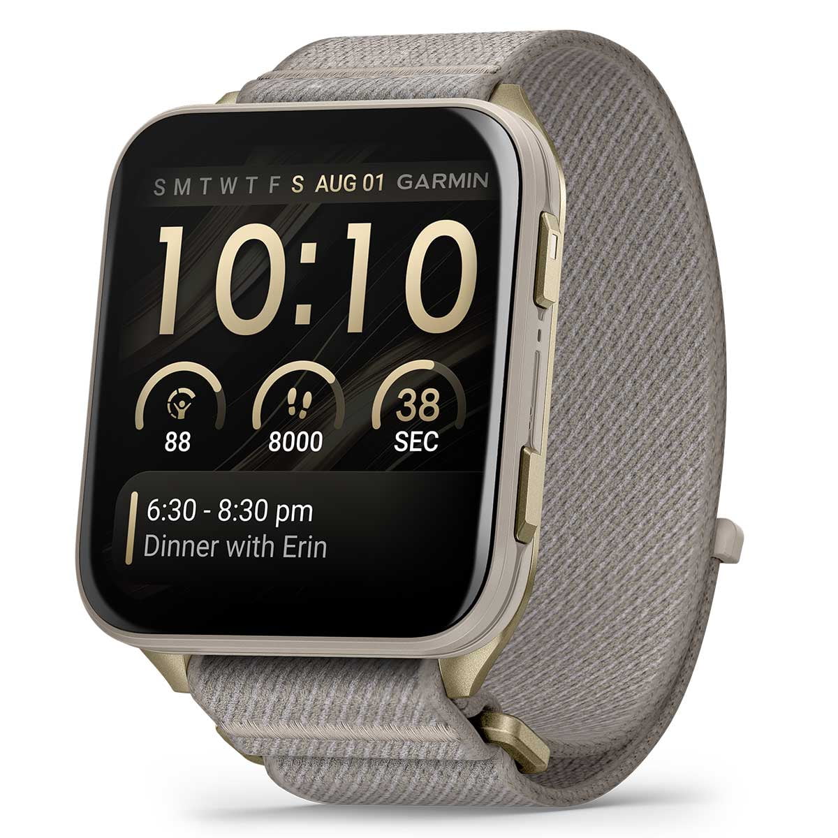 Garmin Venu X1 (Soft Gold/French Gray) Fitness GPS Smartwatch Gift Box Bundle with PlayBetter Wireless Earbuds, Wall Adapter & Hard Case