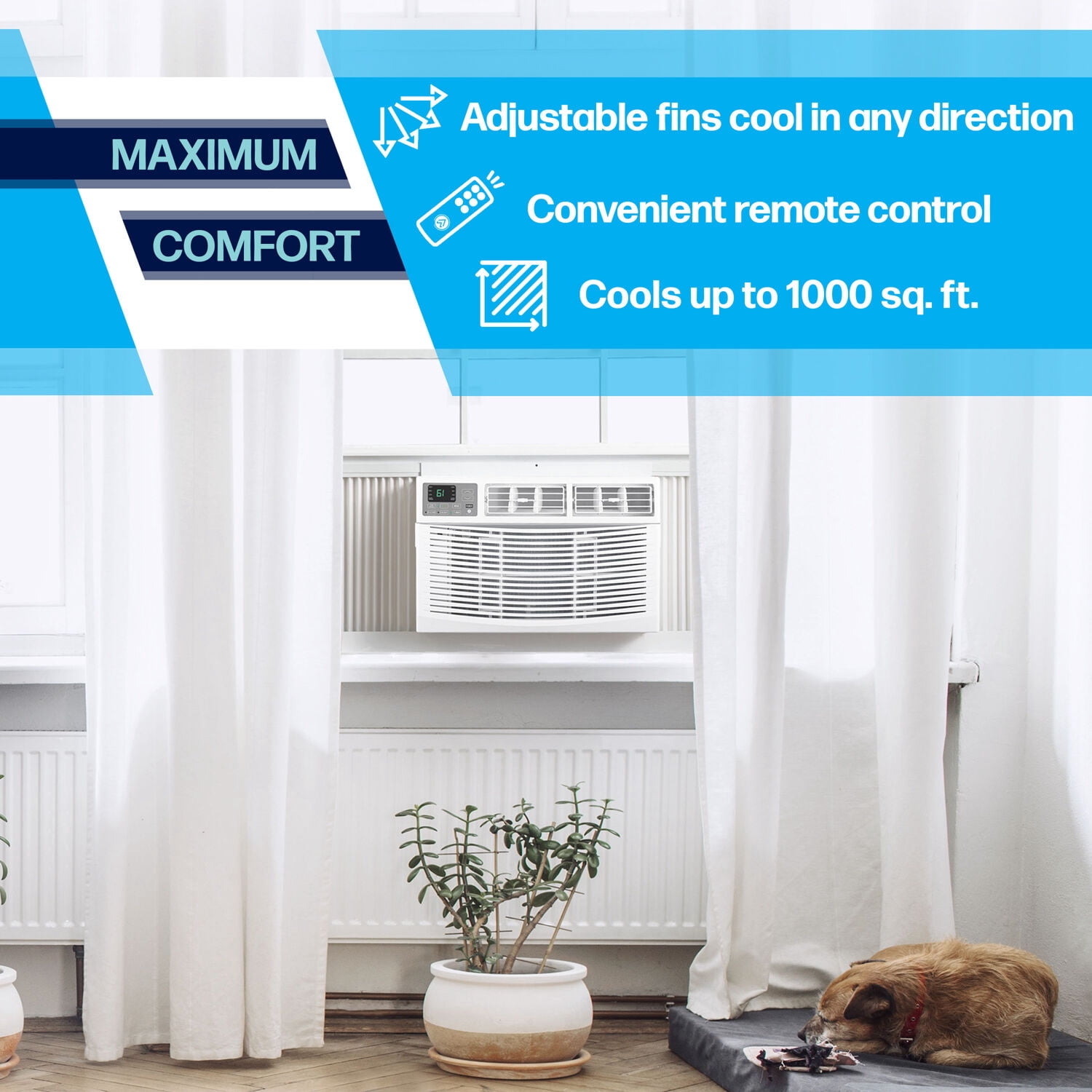 Arctic Wind 18,000 BTU 1000 sq ft Window Air Conditioner with Remote, White, 2AW18000EA