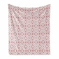 thumbnail image 1 of Pink Soft Flannel Fleece Blanket, Vintage Retro Tile with Geometrical Shapes Triangles Squares Lines Artwork Print, Cozy Plush for Indoor and Outdoor Use, 50" x 60", Pink and White, by Ambesonne, 1 of 6