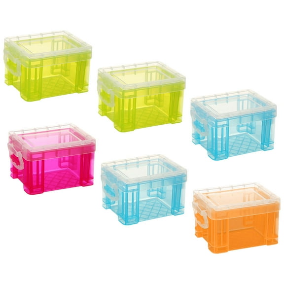 OFFIGAM Durable Assorted Color Small Plastic Storage Boxes for Easy Organization of Gadgets Crafts and School Supplies 6Pcs