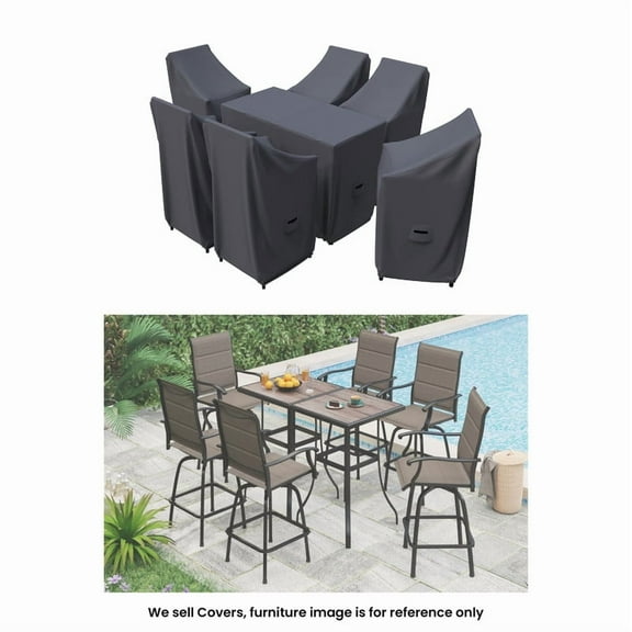Covers & all Alyne 6-Person Outdoor Bistro Set Covers, Water-Repellent UV-Resistant Polyester with Tie-Downs
