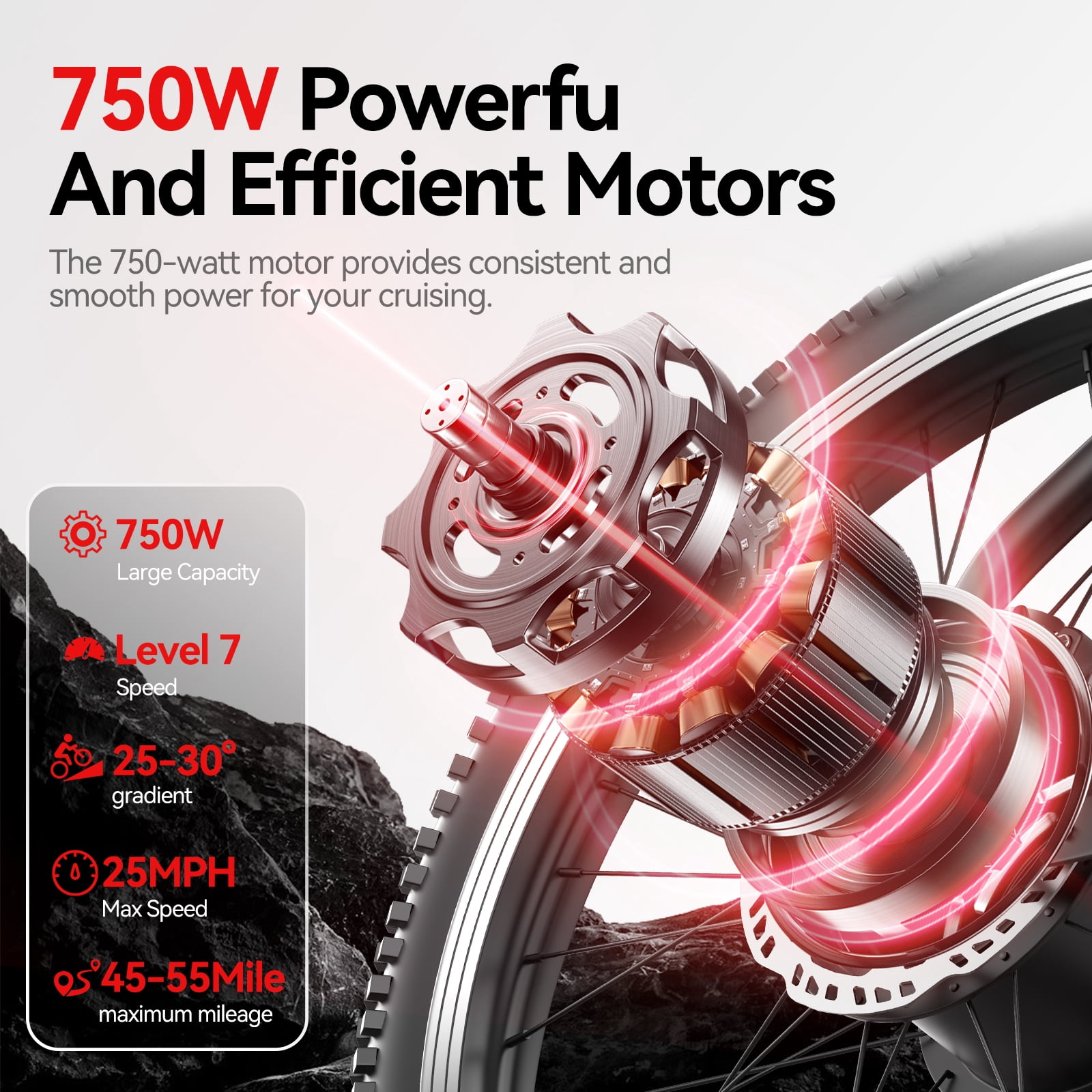750W Electric Bike 26" Electric Bicycle for Adults Max 25mph Cruise Control System Ebike, 48V Mountain Bike, 21 Speed for Man Woman UL2849 Certified