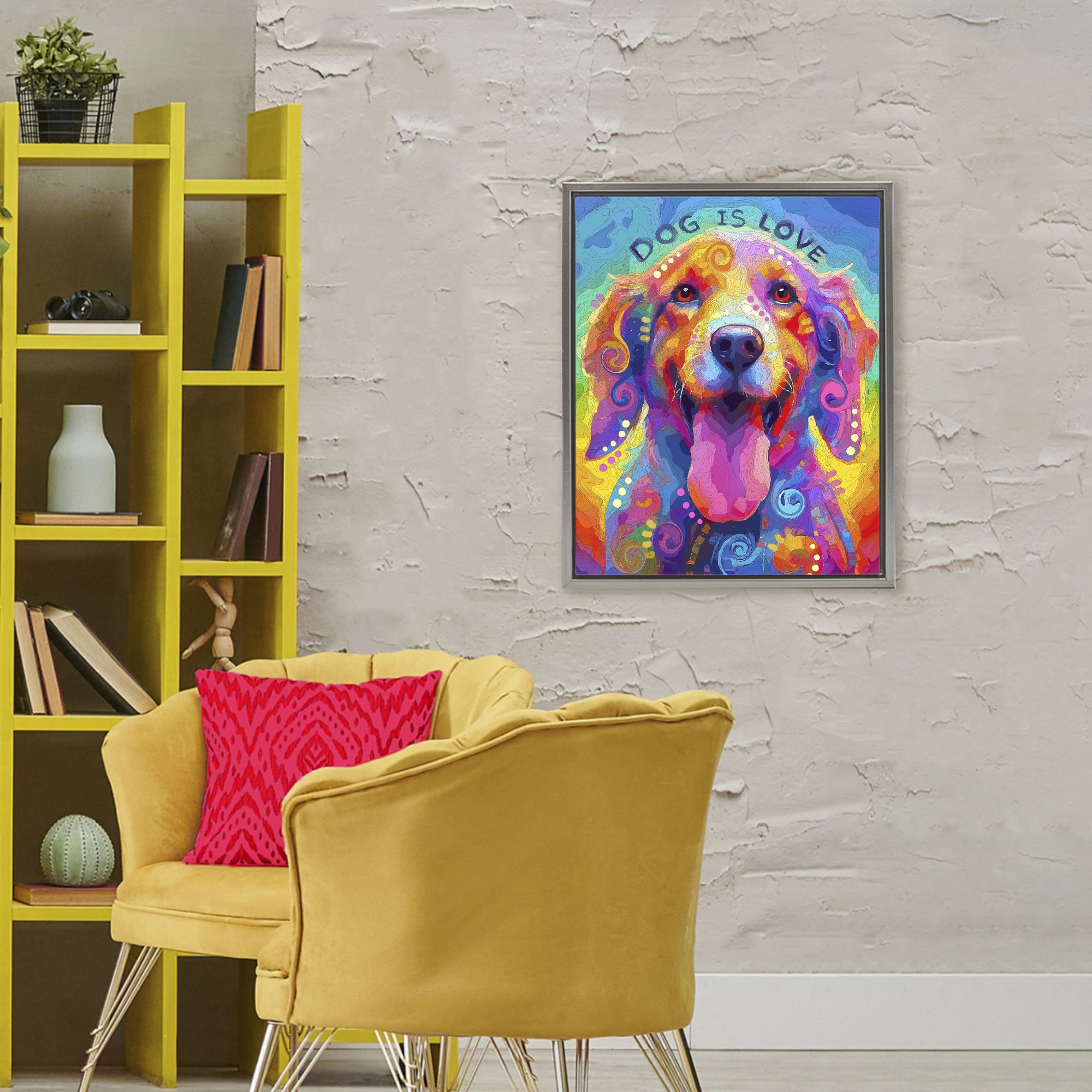 Dog Is Love Swirled Pattern Gray Framed Floater Canvas Wall Art, design by Dean Russo- Evolution Collection