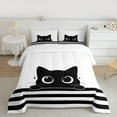 thumbnail image 2 of Feelyou Kawaii Anime Cat Queen Comforter Set for Kids, Cute Kitten Lover Bedding Sets, White Black Lines Reversible Bedding Comforter Set, Luxury Bedroom Decor, 3 Pieces, 2 of 8
