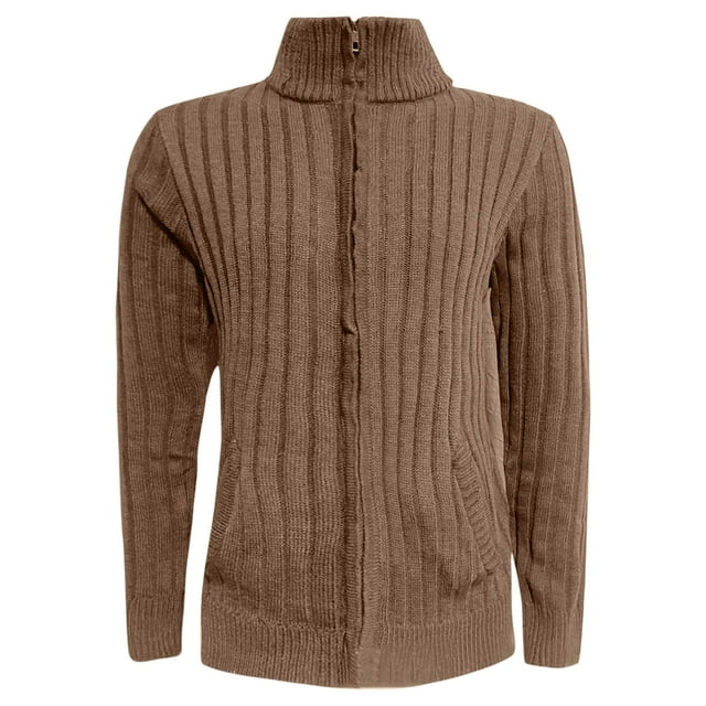 MIASHUI Men's Slim Fit Casual Solid Color Zip Cardigan Sweater Long Sleeve Comfort Fit Open Front Brown,M