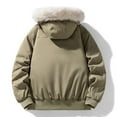 thumbnail image 4 of Men's Winter Hooded Jacket Long Sleeve Full Zip Casual Loose Faux Fur Collar Warm Cotton Jackets Coat with Pockets (L, Army Green), 4 of 4