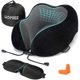 thumbnail image 1 of Almohada de viaje, almohada de espuma viscoelástica para el cuello, cojín esencial para el cuello para viajar, antifaz para dormir, tapones para los oídos y bolsa de transporte incluida (negro). Afortunado Sencillez, 1 of 5