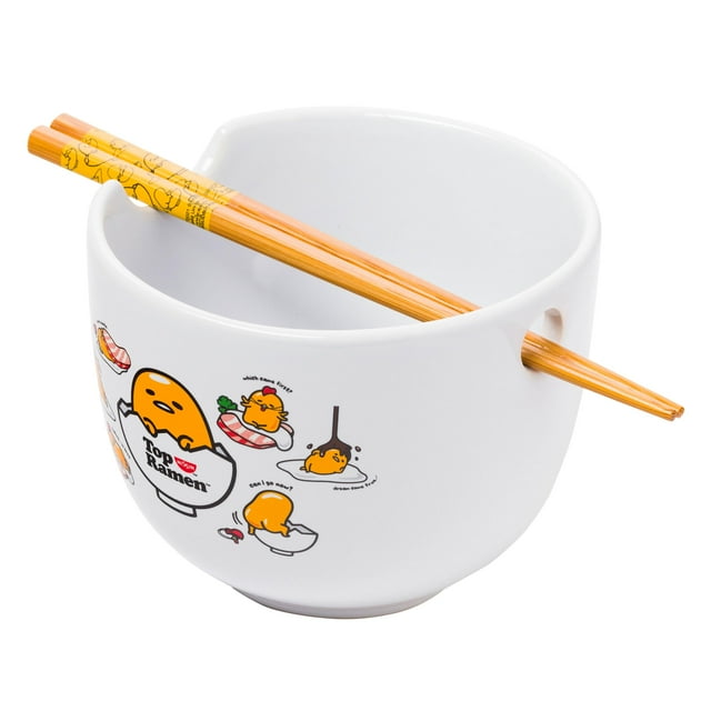 Cuenco de arroz con fideos ramen de cerámica Sanrio Gudetama, 600 ml, con palillos