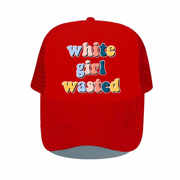 White Girl Wasted Snapback Cap Funny Party Dance Frat College Baseball Caps Rainbow Colors Letter Printed Trucker Cap Hats YP06756-60cm for adult Gao Jinjia LED