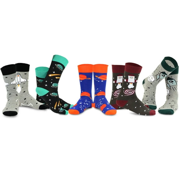 Teehee Socks Fun Cotton Crew Socks Men's Skeleton & Stripes, Multi-Color (5 Pack)