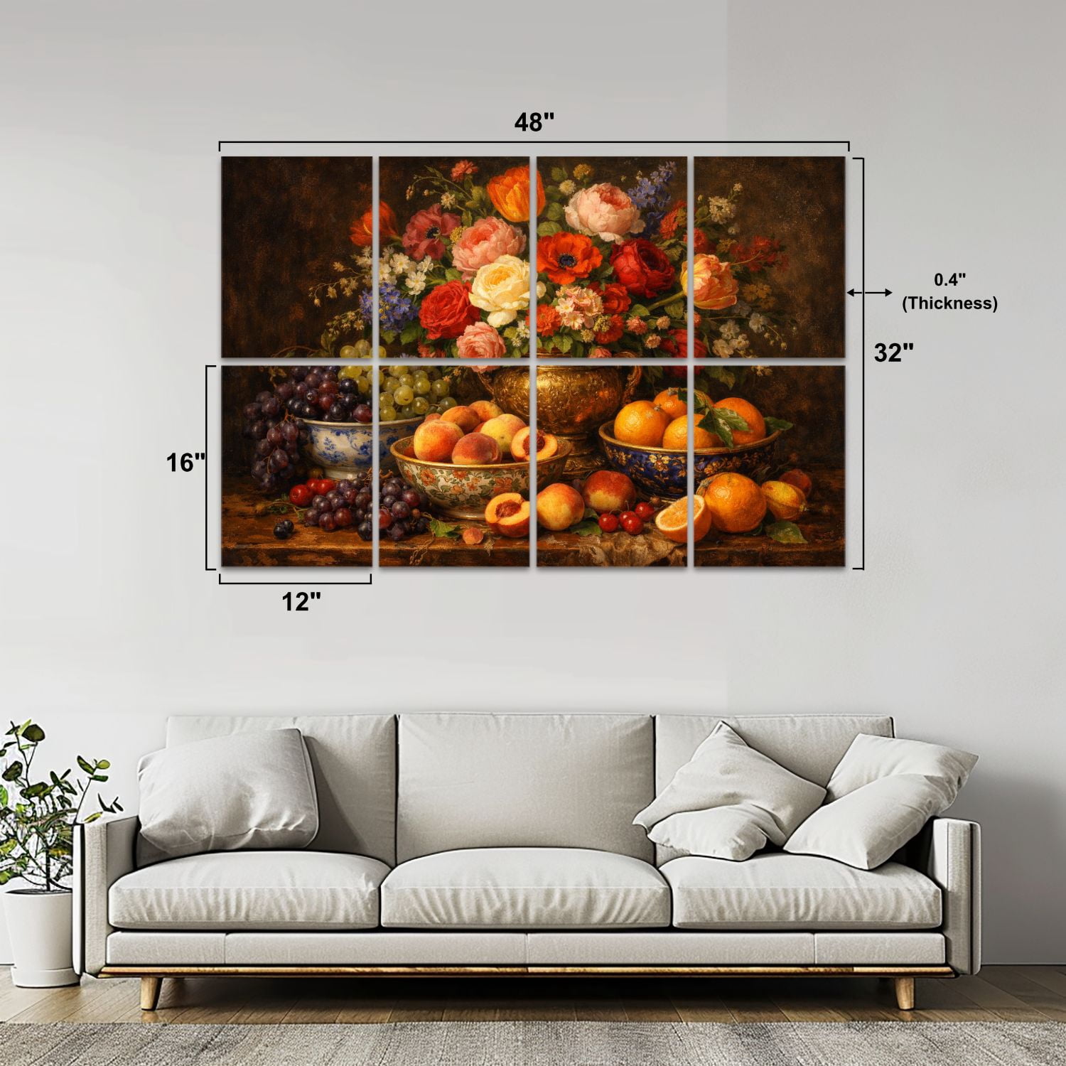 8 Pack Art Acoustic Panels Sound Absorbing Luxurious Baroque Floral Fruit Still Life Dark Decorative Soundproof Wall Panels Self Adhesive for Nursery Game Room Bedroom 48"x32"