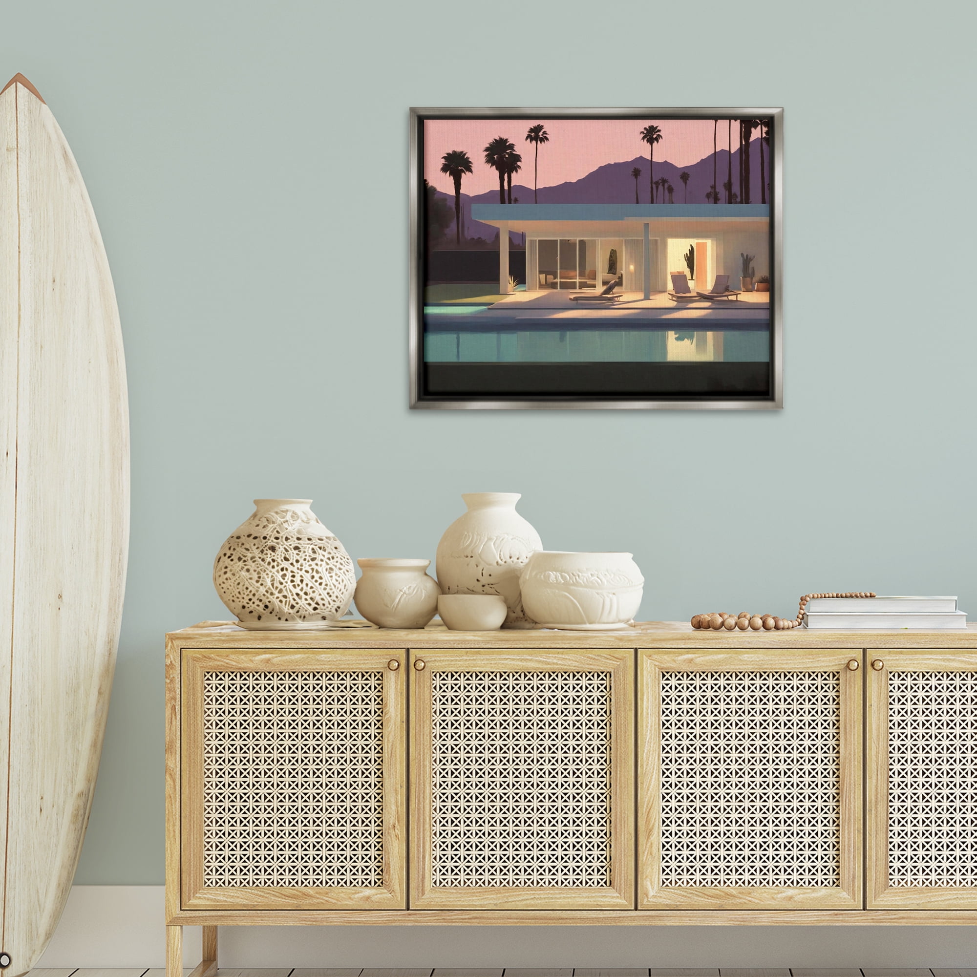 Stupell Industries Summer Pool Reflection Landscape & Nature Painting Gray Floater Framed Canvas Art Print Wall Art, 31 x 25