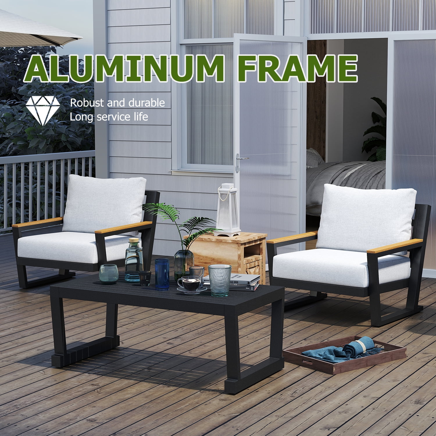 Aluminum Outdoor Patio Furniture Set 5 Seat, Patio Conversation Set with Durable Mesh Rope Weaving, Wide Armrests and Seats, Metal Sofa Set for Patio Grey
