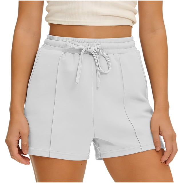 Shorts de Sudadera para Mujer - Shorts Cómodos de Cintura Alta con Cordón, Casuales de Verano para Entrenamiento, Blanco, M