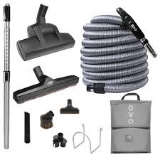 OVO Trousse d'Accessoires pour Aspirateur Central, avec Boyau de Commande à Interrupteur Marche/arrêt à Basse Tension de 40 Pi avec Brosse turbo