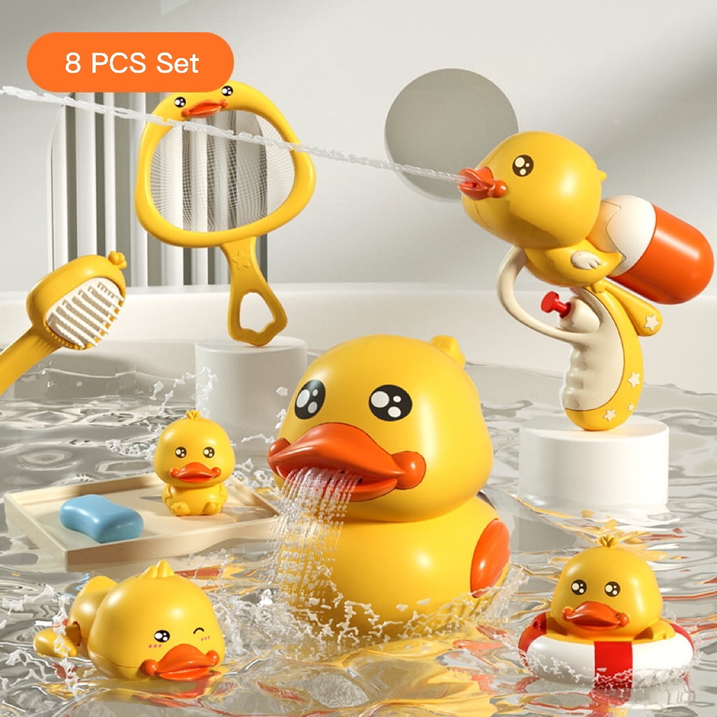 8 PCS Children's Little Yellow Duck Bath Toys Baby Swimming Toys
