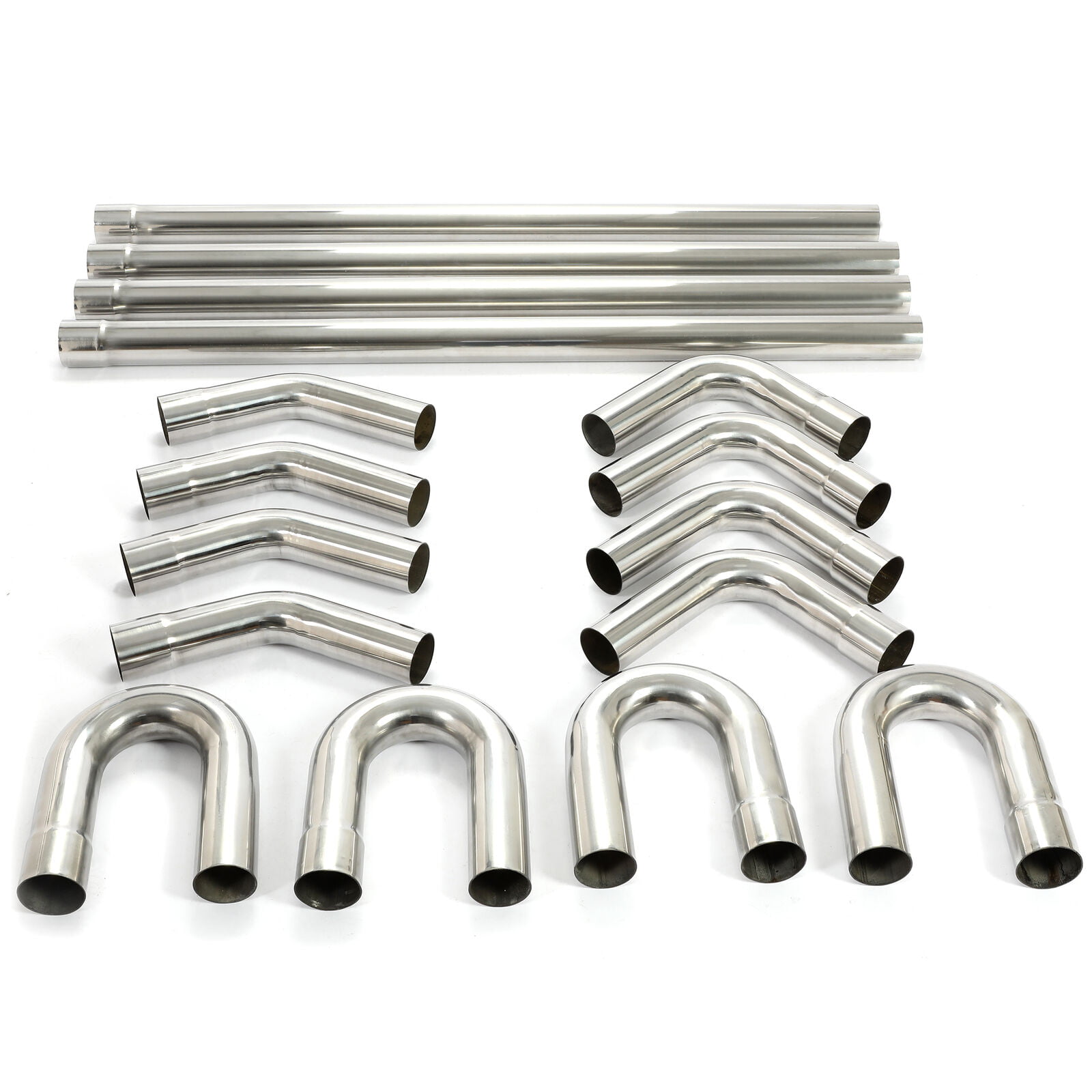 2.5 inches OD Stainless Steel DIY Custom Mandrel Exhaust Pipe Kit 16-Piecese Straight & U-Bends 