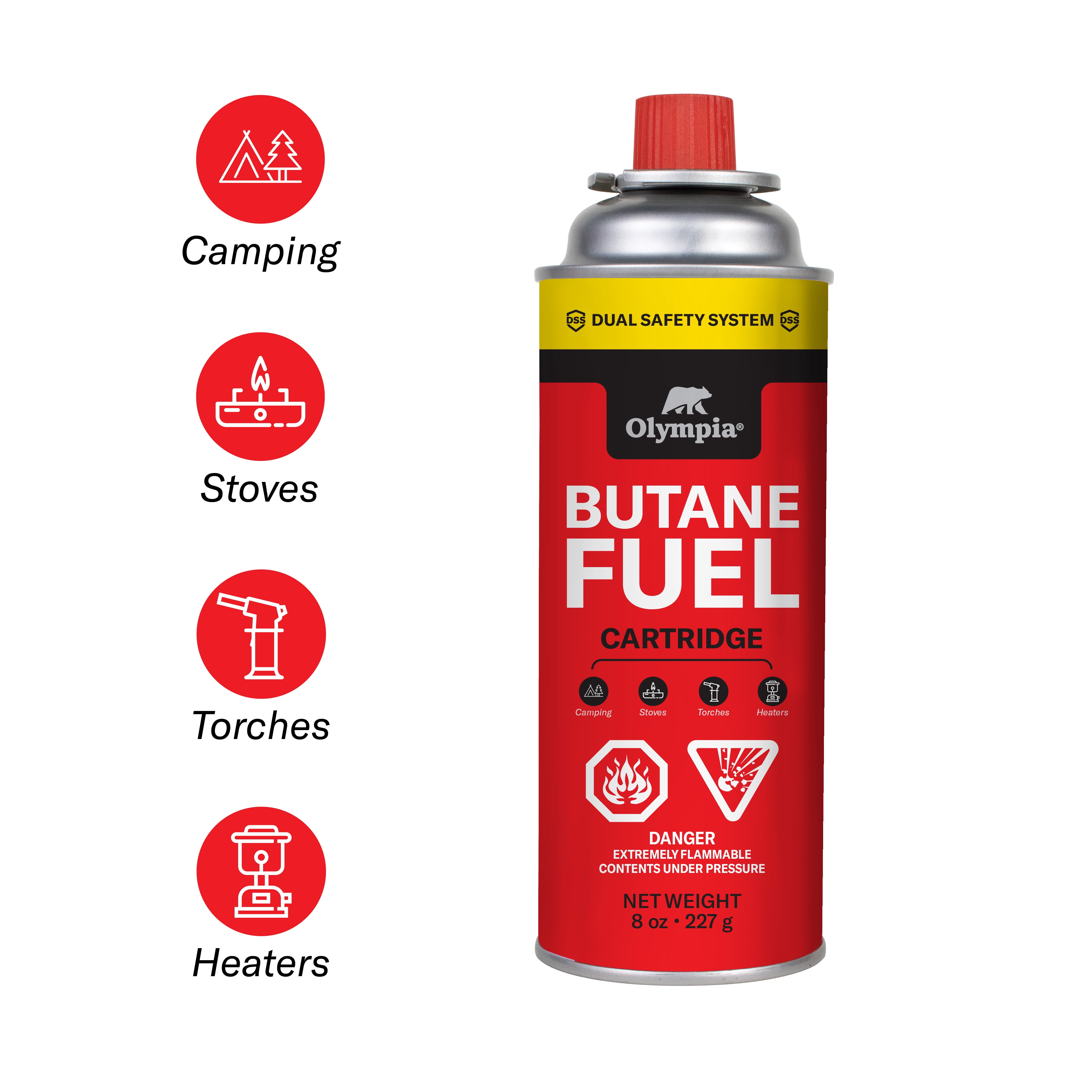 Olympia Brand Butane Gas Cartridge – 8oz (227g) - for Stoves & Portable Appliances. 1 Canister.