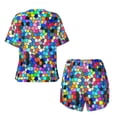 thumbnail image 5 of Lsque Colorful Tie Dye Stained Glass 2 Women's Short-Sleeved Pajama Set - 2 Piece Soft and Lightweight Sleepwear Set-3X-Large, 5 of 9