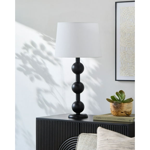 Livabliss Table Lamps, 28" Saline Traditional Bedside Nightstand Table Lamp for Bedroom Living Room Office, Black Body with White Shade (28"H x 14"W x 14"D)