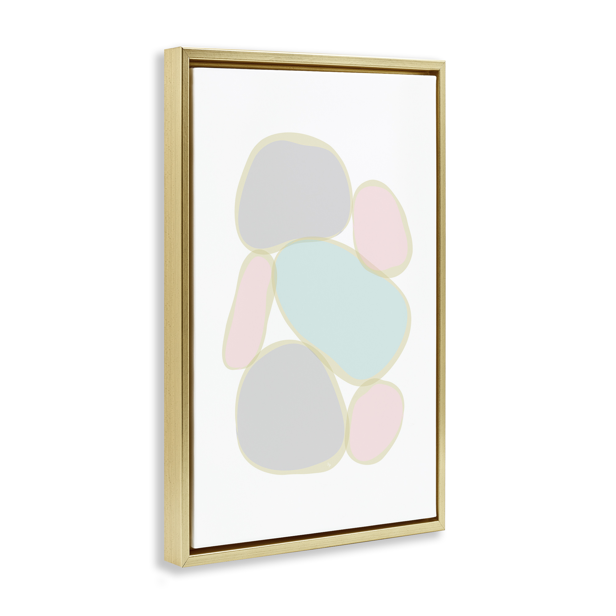 Stupell Industries Pastel Pebble Shapes Abstract Painting Gold Floater Framed Canvas Art Print Wall Art, 17 x 25