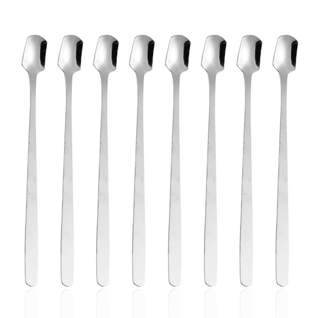 Cucharas de té helado con mango largo, cucharas de café con cabeza cuadrada de acero inoxidable de 14,5 cm, ideal para uso doméstico, fiesta o bar, paquete de 8