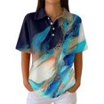 thumbnail image 3 of Womens Polo Shirts Summer Waffle Vintage Texture Abstract Oil Painting Print Womens Golf Shirts Short Sleeve Button Down Collar Dressy Casual Tee Tops Dark Blue L, 3 of 6