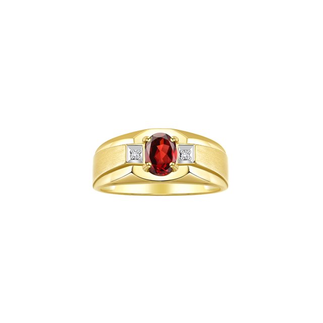 RYLOS Men's Rings Yellow Gold Plated Silver Classic 7X5MM Oval Gemstone & Diamond Ring Garnet January Birthstone Rings For Men, Silver Rings, Size 12