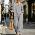 thumbnail image 4 of Aimik Womens 2 Piece Outfits V Neck Flare Sleeve Top and Wide Leg Long Pants Set with Pockets Fall Casual Lounge Outfit Sets, 4 of 6