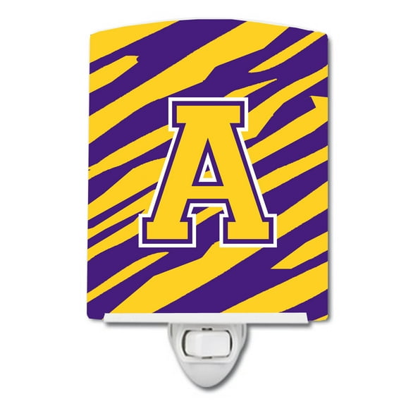 Caroline's Treasures CJ1022-ACNL Letter A Monogram - Tiger Stripe - Purple Gold Ceramic Night Light, 6x4x3", multicolor