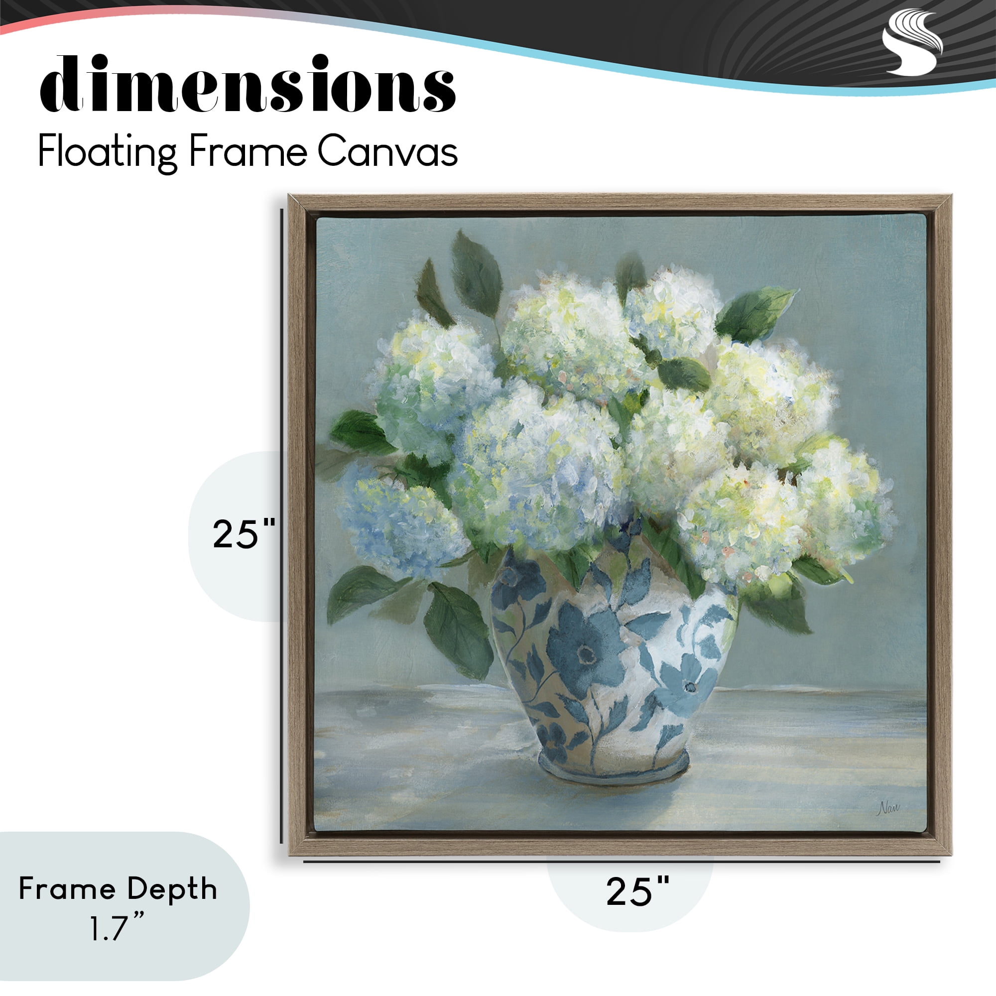 Stupell Industries Hydrangeas in Elegant Vase Brown Framed Floater Canvas Wall Art, design by Nan