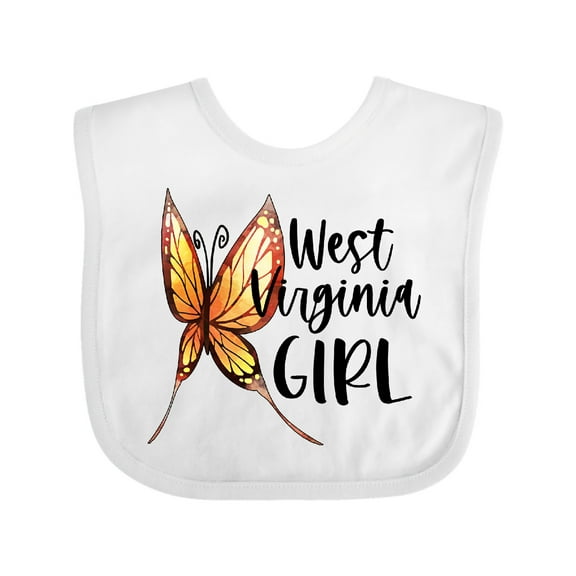 Inktastic West Virginia Girl- Butterfly Girls Baby Bib