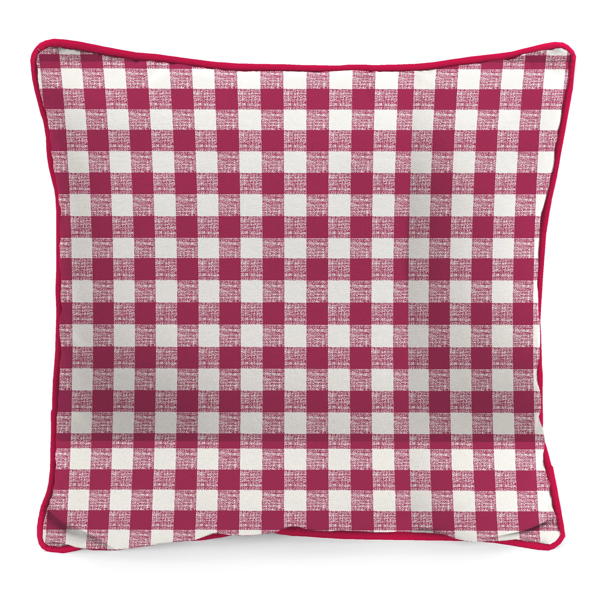 Jordan Manufacturing 16" x 16" Fresh Pumpkins Cream Truck and Merlot Buffalo Check Reversible Square Outdoor Throw Pillow with Welt