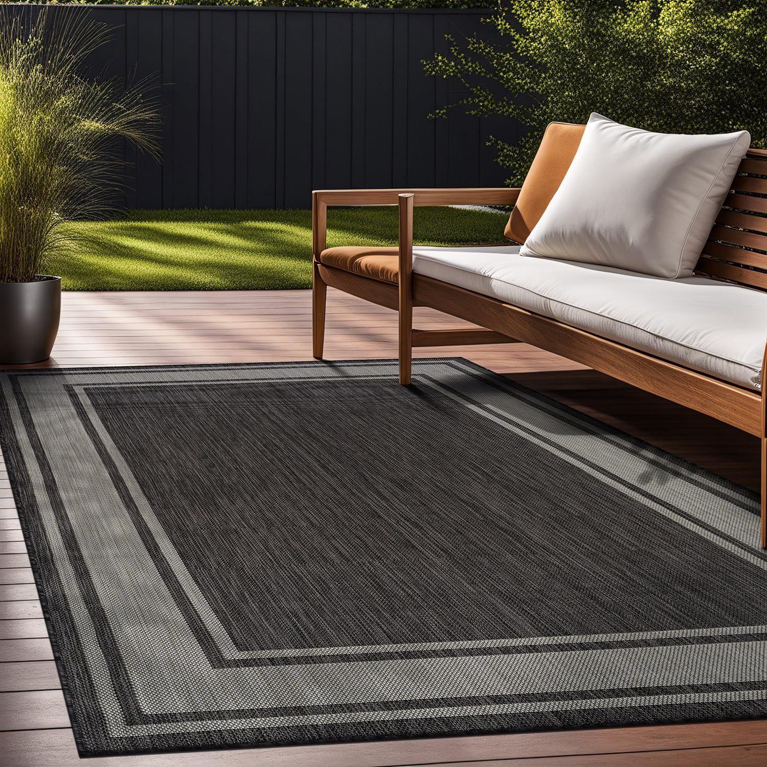 Beverly Rug Floral Bordered Washable Outdoor Indoor Area Rugs 9x12 Dark Gray
