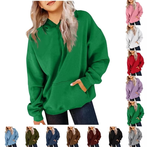 Annhoo Girls Long Sleeve Oversized Sweatshirts Kids Basic Solid Color Hoodies Fall Baggy Casual Tops with Pocket