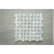 White Carrara Basketweave Mosaic Tile with Gray Dot Polished