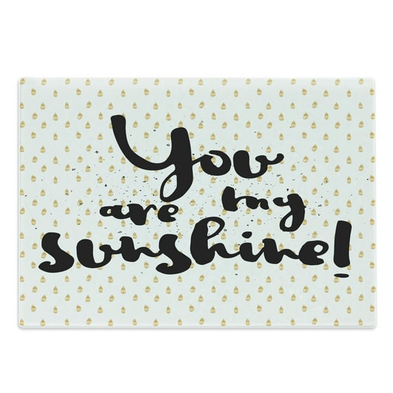 Saying Cutting Board, Sunshine Inscription over Big Retro Dotted Background Wisdom Life Message Print, Decorative Tempered Glass Cutting and Serving Board, Large Size, White Yellow, by Ambesonne