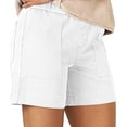 thumbnail image 3 of FAKKDUK Womens Shorts Casual Stretch Twill High Waist Bermuda Shorts with Pockets Loose Fit Comfy Summer Lounge Chino Short Womens Cute Dressy Beach Hot Shorts, L&White, 3 of 7